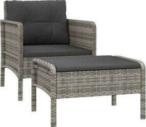 vidaXL 2 részes szürke polyrattan kerti ülőgarnitúra párnákkal