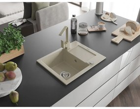 Mexen Enzo, gránit mosogató 576x465x174 mm, 1 kamrás és bézs csaptelep Rita, bézs, 6506-69-670300-69