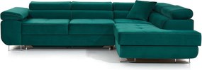 Zöld bársony kinyitható-tárolóhelyes sarokkanapé (jobb oldali-L alakú) Anton – ELTAP