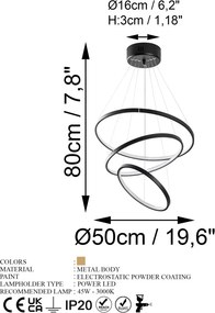 Simit 13697 fekete fém LED függőlámpa, 50 x 50 cm