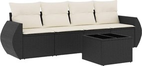 vidaXL 5 részes fekete polyrattan kerti kanapészett párnákkal