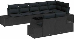 vidaXL Kerti Kanapé Szett párnával 9 pcs Fekete polirattan