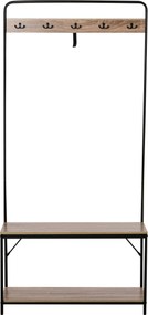 HOMCOM Ipari Stílusú Kabáttartó Pad és Cipőtartó, Vintage Fa és Fekete Acél Előszobabútor | Aosom