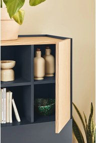 Antracitszürke-natúr színű magas komód tölgyfa dekorral 100x120 cm Otto – Teulat