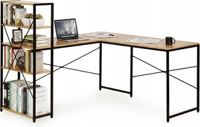 Sarok íróasztal polccal, 4 számítógép polccal, világos loft tölgy Modern