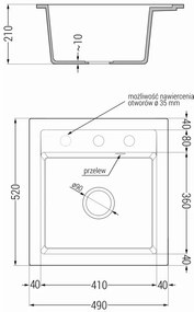Mexen Vito, 1 kamrás gránit mosogató 490x520x210 mm és Aster mosogató csaptelep, fekete-ezüst metál, 6503-73-73450-07-B