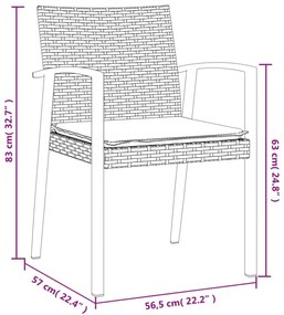2 db fekete polyrattan kerti szék párnával 56,5 x 57 x 83 cm