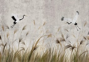 Fotótapéta Festett kép pálma nád Daru ágak levelek beton +ragasztó