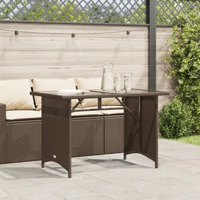 barna polyrattan üveglapos kerti asztal 110x68x70 cm
