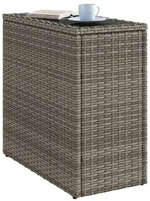 szürke polyrattan kerti kisasztal üveg lappal 58 x 27,5 x 55 cm