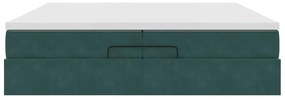 Ottomán ágykeret matracokkal Sötétzöld 200x200cm bársony