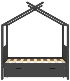 sötétszürke tömör fenyőfa gyerekágykeret fiókkal 70 x 140 cm