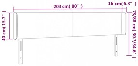 világosszürke bársony LED-es fejtámla 203 x 16 x 78/88 cm