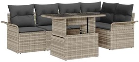vidaXL Kerti Kanapé Szett párnával 6 pcs Világosszürke Poli rattan