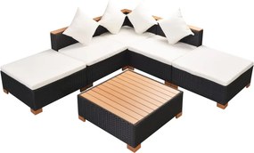 vidaXL 6-részes fekete polyrattan kerti bútorszett párnákkal