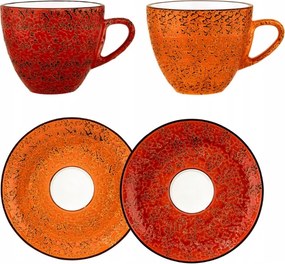 Kávéscsésze piros és narancssárga 75ml csészealjjal 11cm Wilmax 4db