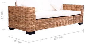 3-személyes természetes rattan kerti kanapé