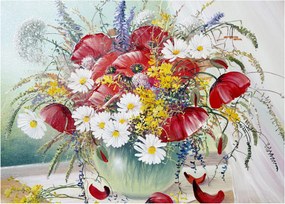Egy váza képe vadvirágokkal (üvegen) (70x50 cm)