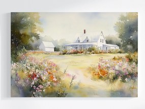Vászonkép Canvas Tájkép Falu Ház Veranda Virágok Tavasz Nyár 120x80