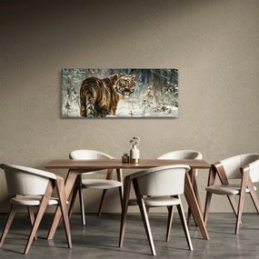 Kép - tigris a havas erdőben, olajfestmény (120x50 cm)