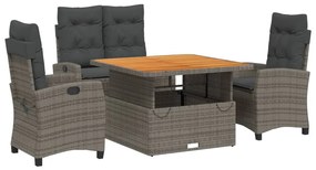 vidaXL 4 részes szürke polyrattan kerti étkezőszett párnával