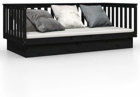 fekete tömör fenyőfa kanapéágy 80 x 200 cm