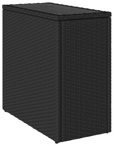 fekete polyrattan üveglapos kerti kisasztal 58 x 27,5 x 55 cm