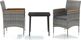 vidaXL 3 részes szürke-fekete kültéri étkezőgarnitúra párnákkal