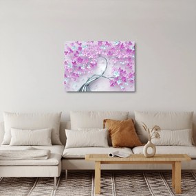 Virágok képe egy ezüst törzsön - absztrakt (üvegen) (70x50 cm)