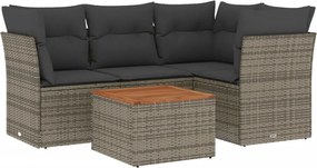 vidaXL 5 részes szürke polyrattan kerti ülőgarnitúra párnákkal