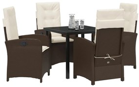 5 darabos Kerti Étkezőszett párnával Barna Poly Rattan