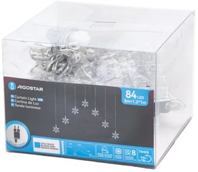 Aigostar - LED kültéri karácsonyi fényfüzér 84xLED/8 üzemmód 1,2x1m IP44 hideg fehér hópelyhek
