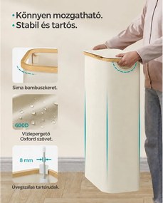 Fedeles mosókosár, 65L, levehető hálós bélés, összecsukható, krémszínű