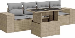 vidaXL 5 részes bézs polyrattan kerti ülőgarnitúra párnákkal