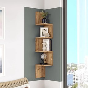 Natúr színű fali könyvespolc borovi fenyő dekorral 22x117 cm Laura – Kalune Design
