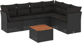 vidaXL 7 részes fekete polyrattan kerti ülőgarnitúra párnával