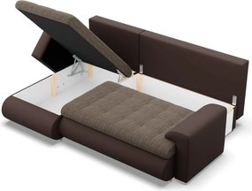 Tokio sarokkanapé, 2 ágyneműtartóval, fonott + műbőr, baloldali, barna