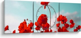 Fényes piros virágokkal rendelkező mező képe (órával) (90x30 cm)