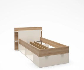 Fehér-natúr színű ágyneműtartós egyszemélyes ágy ágyrács nélkül, tölgyfa dekorral 90x200 cm Albo – Marckeric