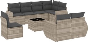 vidaXL 9 részes világosszürke polyrattan kerti ülőgarnitúra párnával