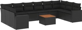 vidaXL 11 részes fekete polyrattan kerti ülőgarnitúra párnákkal