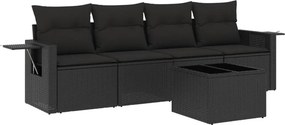 vidaXL 5 részes fekete polyrattan kerti kanapészett párnákkal