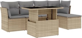 vidaXL 6 részes bézs polyrattan kerti ülőgarnitúra párnával