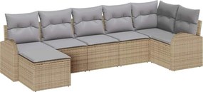 vidaXL Kerti Kanapé Szett párnával 7 pcs Bézs Poli rattan