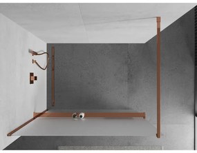 Mexen Kioto +, zuhany paraván polccal és törölközőtartóval 120 x 200 cm, 8 mm-es cukormázüveg, rózsaszín arany profil, 800-120-121-60-30