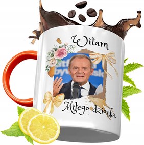 Donald Tusk Narancssárga Bögre Ajándék, fényképes nyomattal