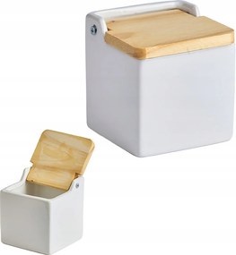 Tároló doboz Só Cukor fehér Kerámia Fa Fedél Zárható Sószóró