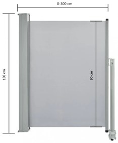 szürke behúzható oldalsó terasz napellenző 100 x 300 cm