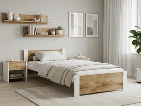 Ágy IKAROS 90 x 200 cm, fehér/tölgy artisan Matrac: Matrace Sommera 18 cm, Ágyrács: Lamellás ágyráccsal