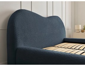 Sötétkék kárpitozott ágyneműtartós franciaágy ágyráccsal 140x190 cm Orlane – Bobochic Paris